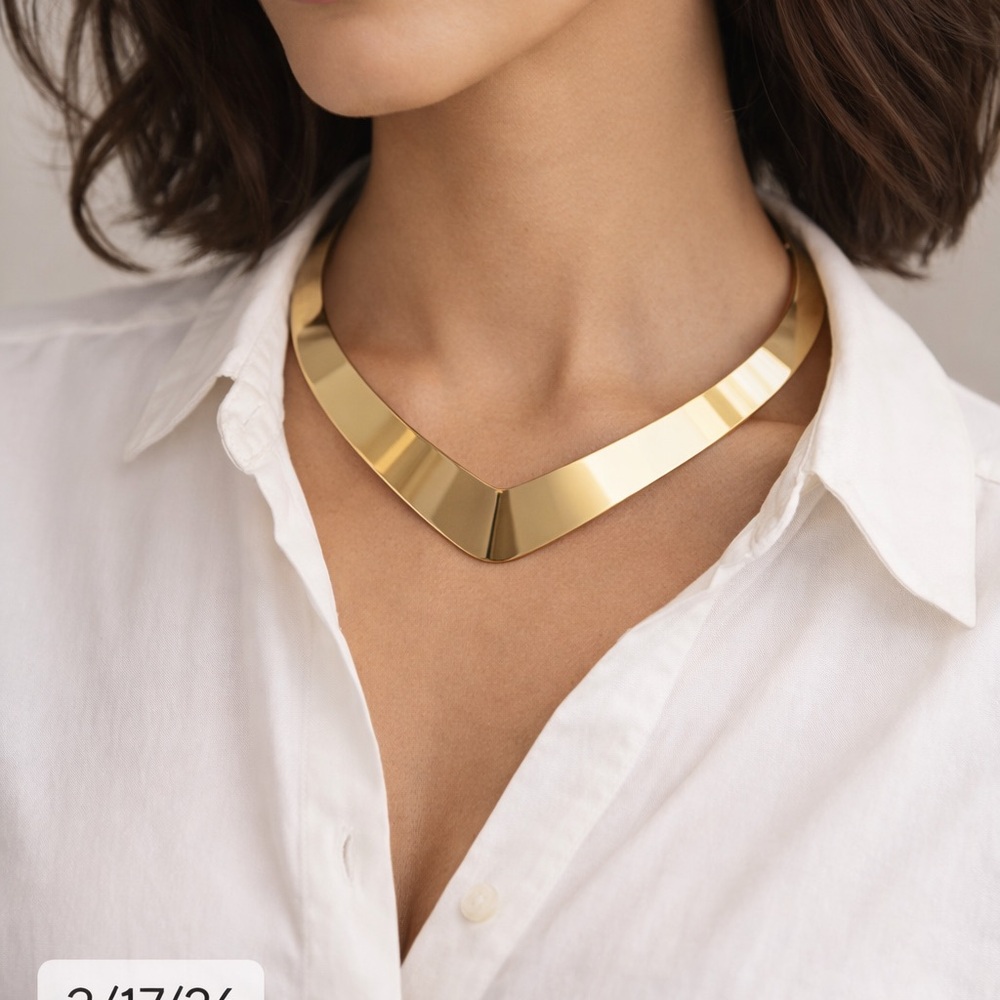 Gold Tone Statement Collar Necklace Geometric Torque Choker Minimalist